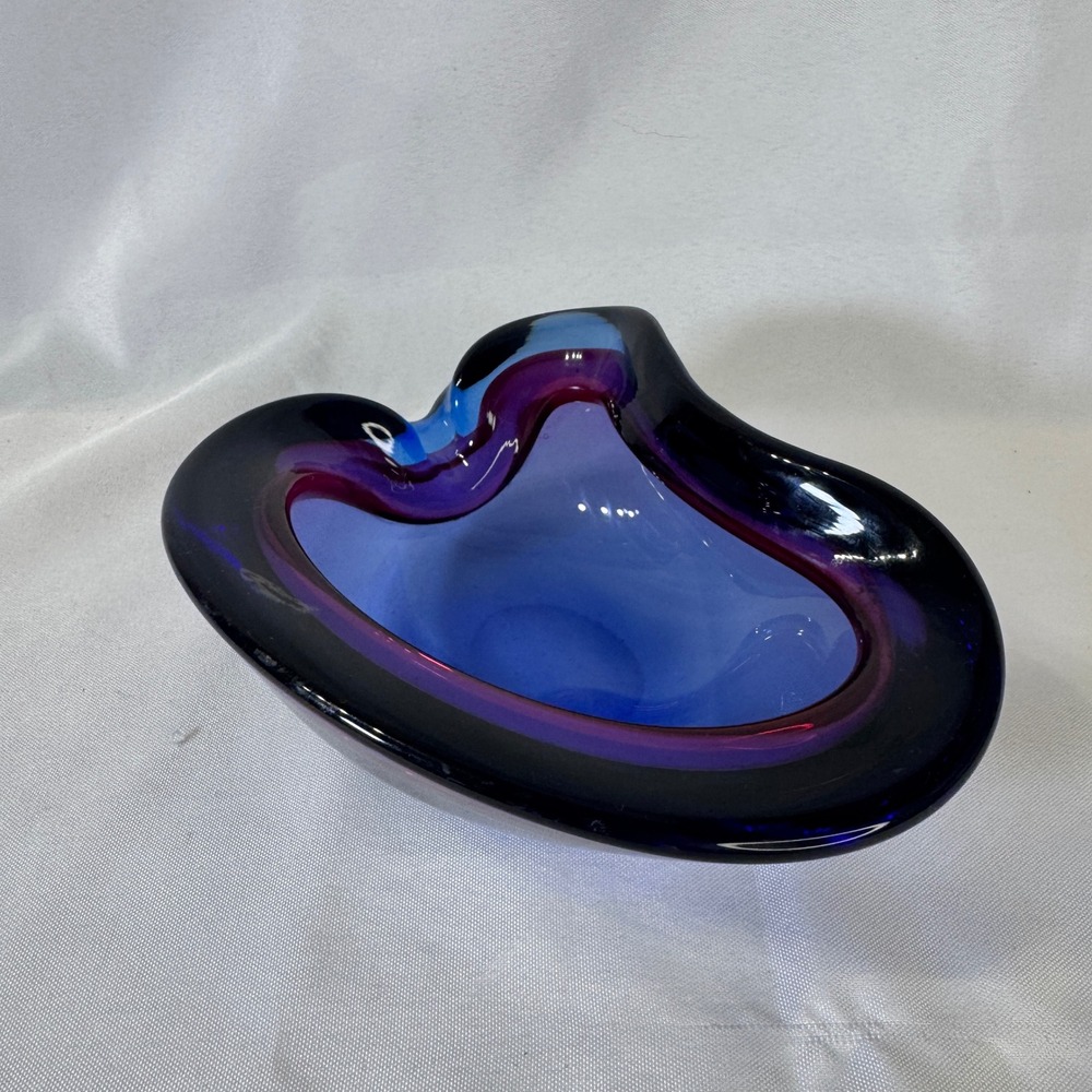 Vintage Murano Art Glass Ashtray Sommerso Blue Purple Italian Mid Century Modern